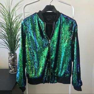 Mermaid Sequin Lightweight Zipper Bomber Jacket